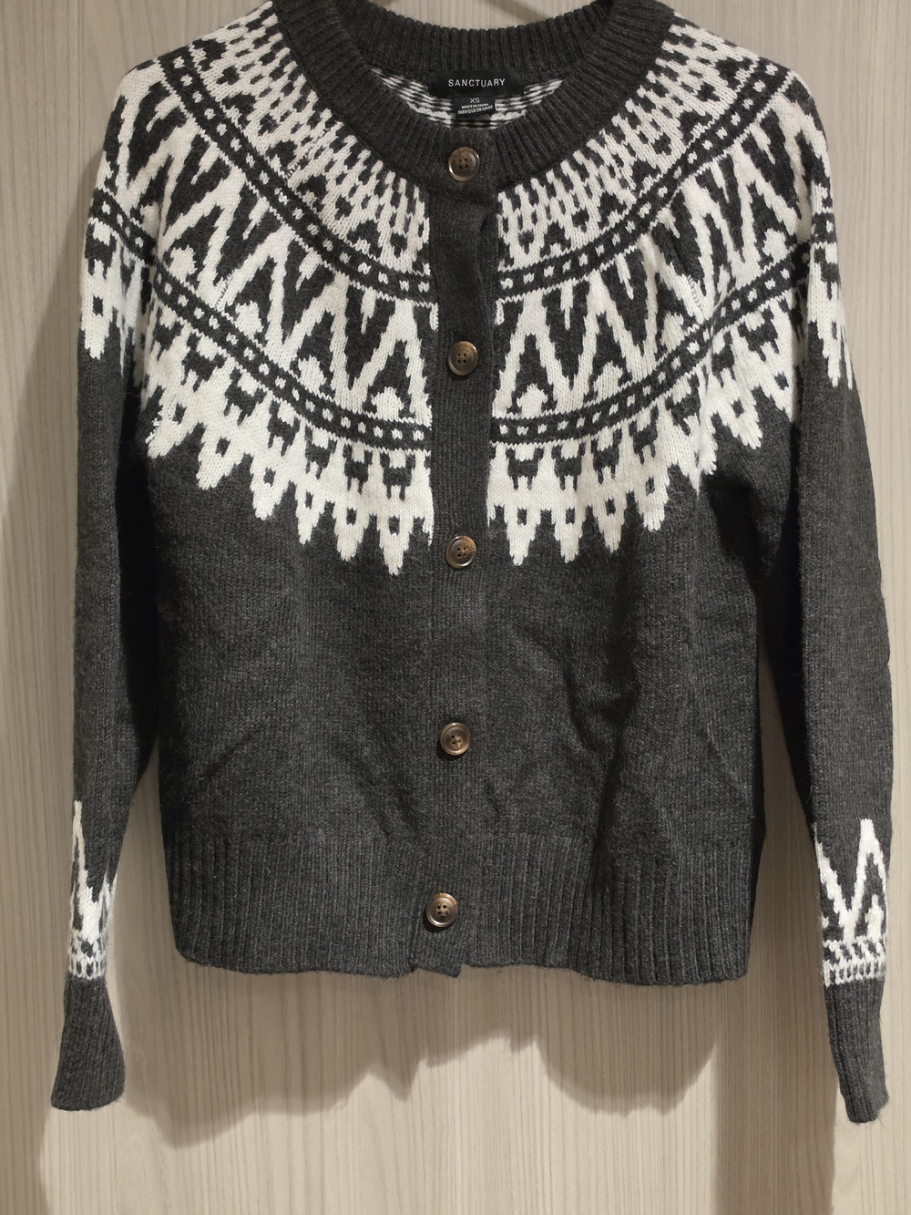 Sanctuary Charcoal and White Fair Isle Button Cardigan